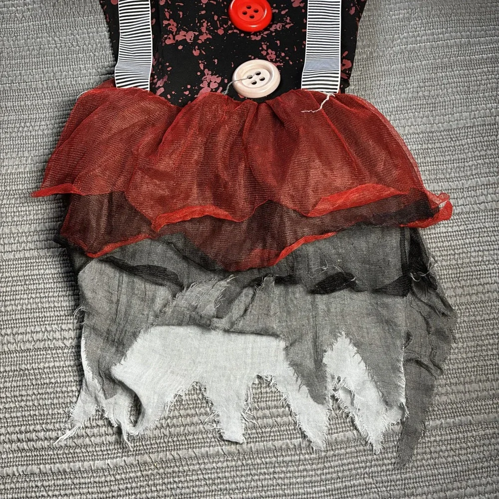 Creepy Clown Costume Girls Dress Halloween Horror Blood Splatter Tattered Tutu